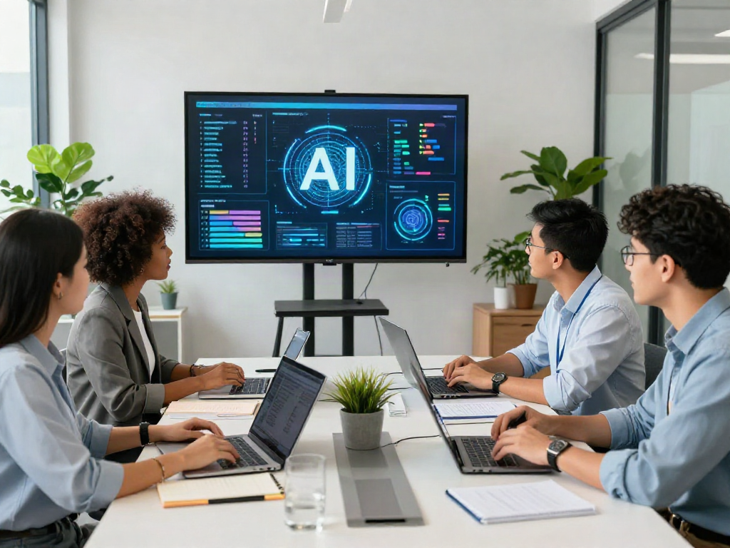 Collaborative meeting illustrating crushon ai with professionals strategizing AI technology integration.